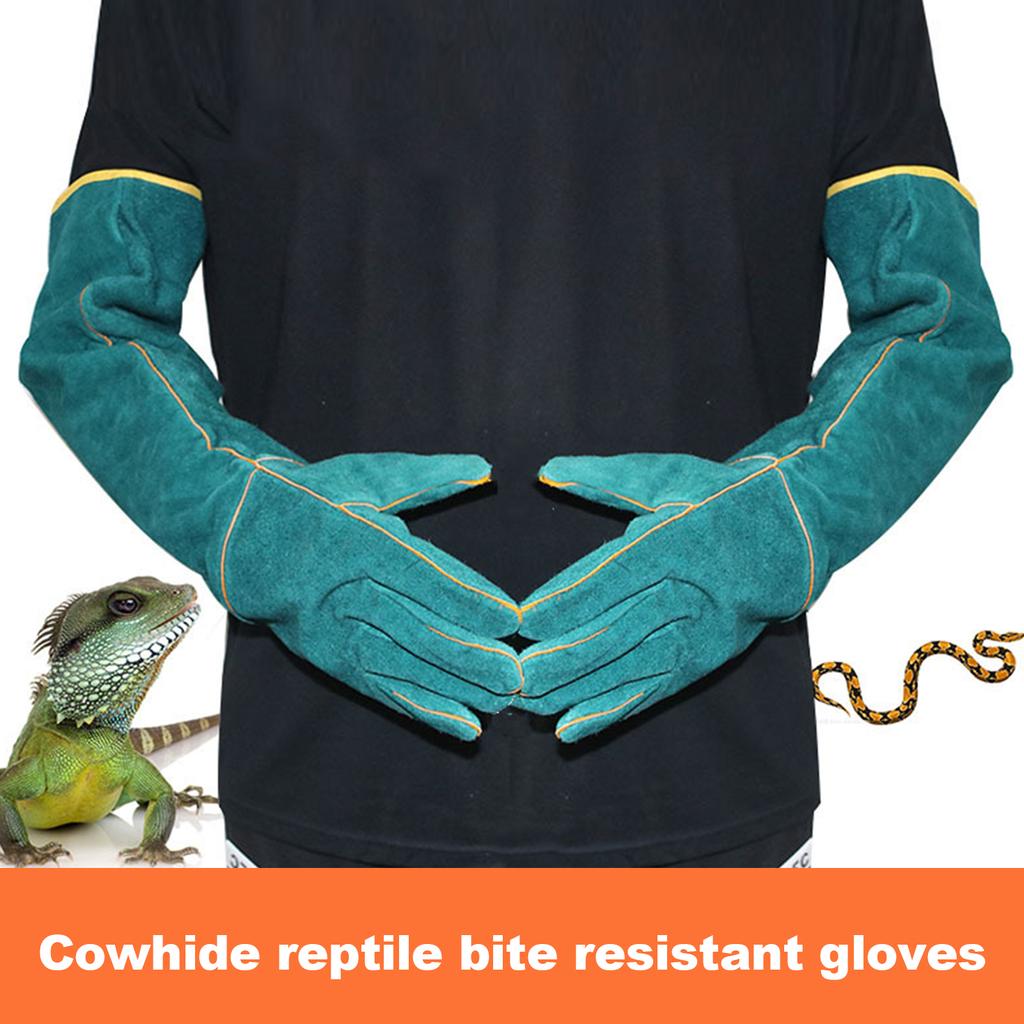 Anti-Bite Safety Gloves Ultra Long Leather Green Pets Grip Biting Protective Gloves for Catch Dog