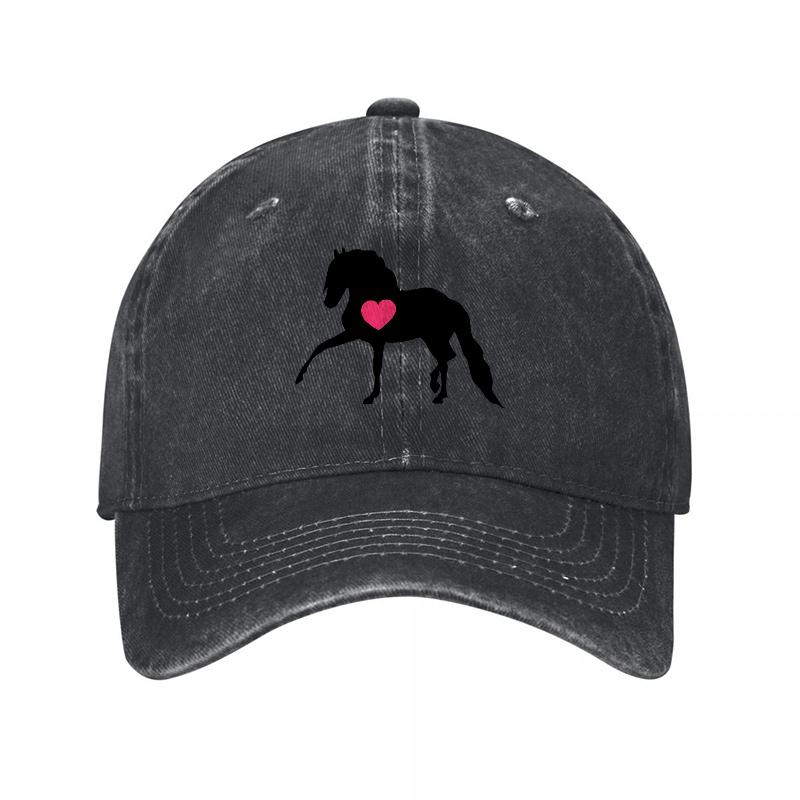 Horse with Heart Logo Washed Canvas Baseball Cap Classic Black Adjustable Hat for Horse Lovers and Equestrian Enthusiasts