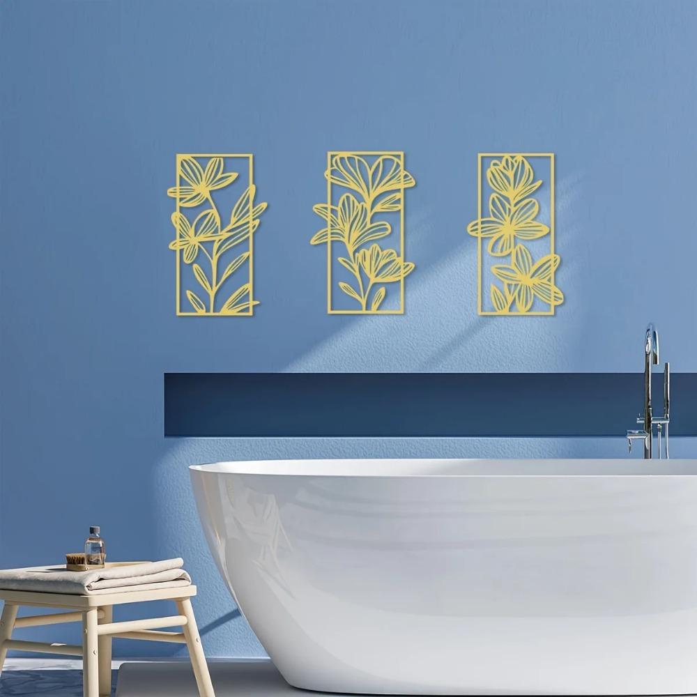 Golden Flower Wall Art - Elegant Floral Metal Décor for Bedroom and Living Room, Stylish Bed and Wall Decoration