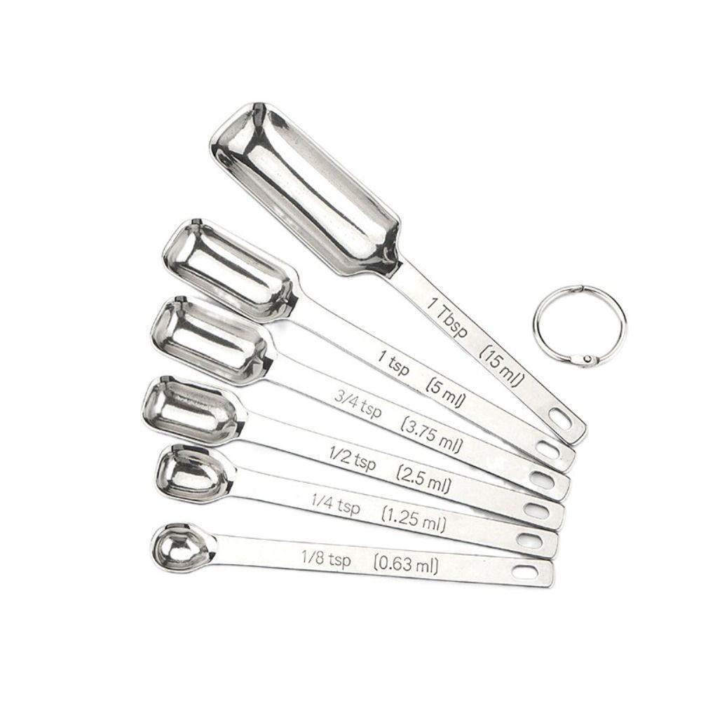 6pcs Rectangular Head Graduated Spoon with Scale Baking Spoon Seasoning Spoon Coffee Scoop Bar