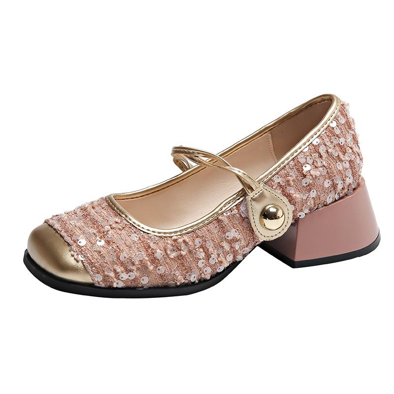 Нишевые высококачественные туфли Мэри Джейн с пайетками женские туфли 2024 года новые весенние туфли на плоской подошве во французском стиле вечерние туфли