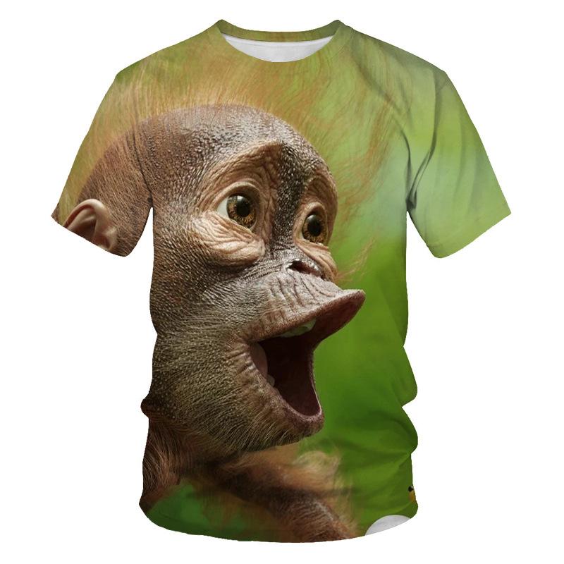Summer Short Sleeved T-shirt for Men 3D Digital Printed Animal Monkey Round Neck Loose Men Fat Half Sleeve Bottom Shirt Summer