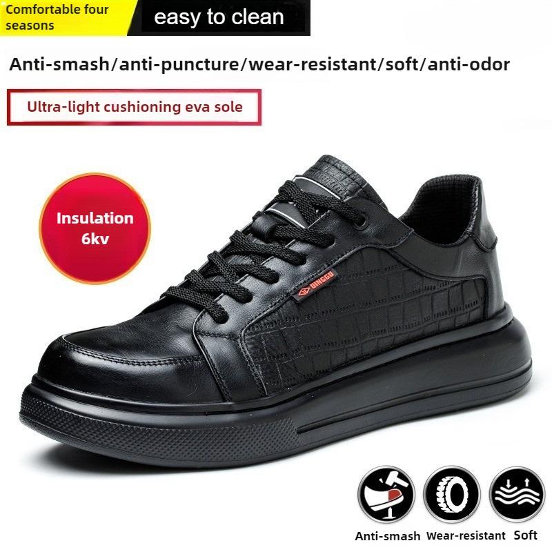 Пластиковые защитные ботинки с подноском черная кожа обувь для электрика мужские водонепроницаемые кроссовки защита от прокола мягкие защитные ботинки для мужчин