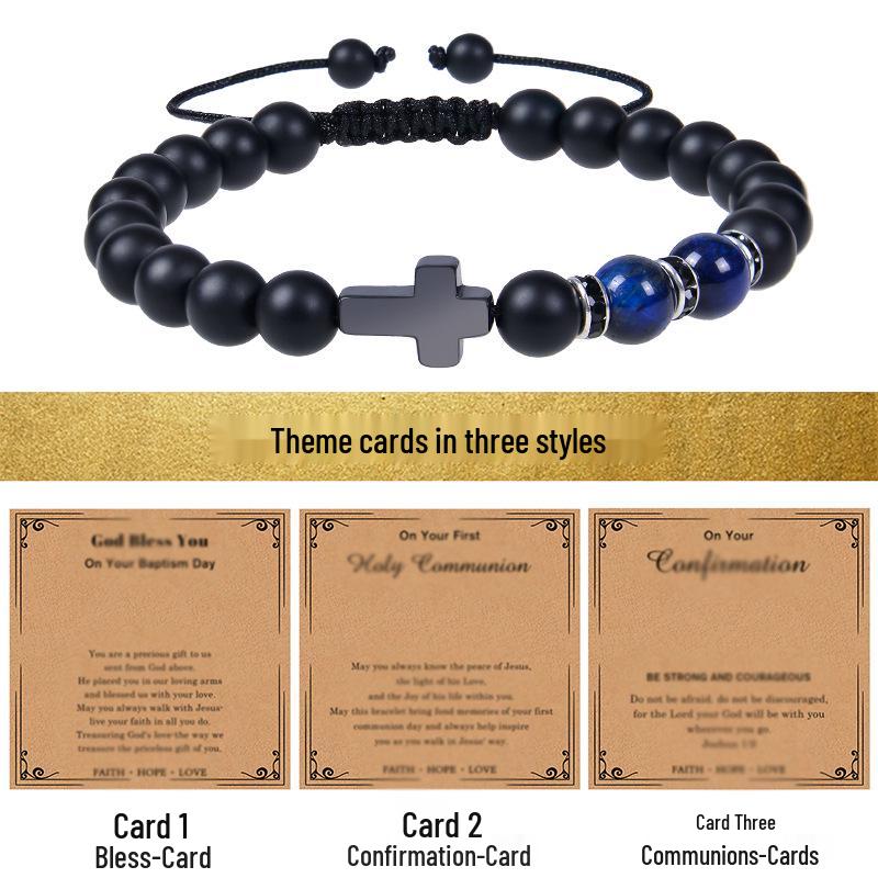 Эксклюзивный плетеный браслет из тигрового глаза 8 мм и черного матового камня - Праздничный подарок