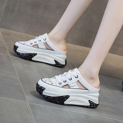 Дизайнерские женские шлепанцы Baotou, туфли-мюли на платформе, трендовые, на шнуровке, дышащие, на танкетке, полушлепанцы, уличные женские повседневные сандалии