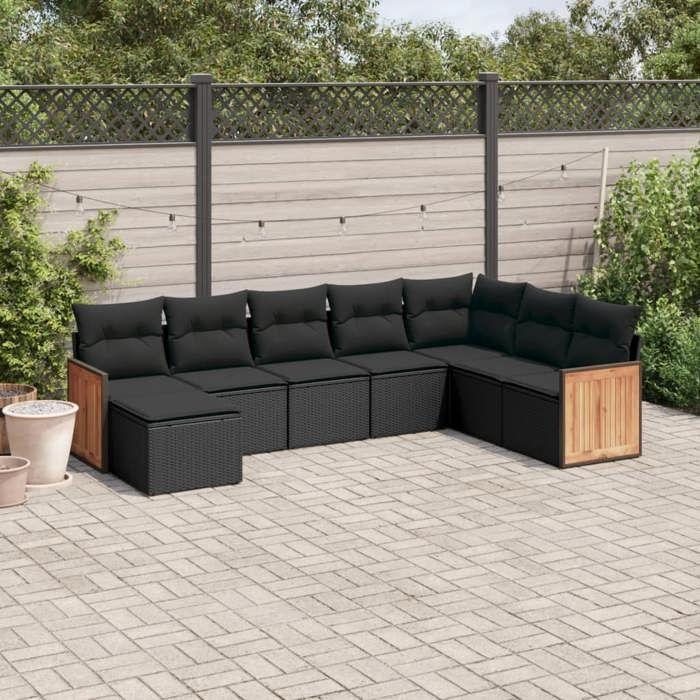 VidaXL Salon de Jardin avec Coussins 8 pcs, Canapés de Terrasse, Ensemble de Meubles de Patio, Mobilier d'Extérieur, Noir 3227924