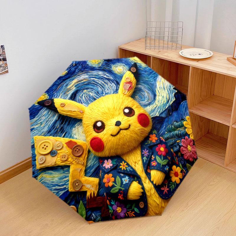 Зонт-трость с милым узором Pokemon, Автоматический складной зонт, 1 шт., Портативный зонт для путешествий, Уличный зонт, Подарок на день рождения