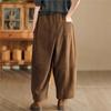 Johnature Woman Winter Vintage Splicing Solid Color Cotton Harem Pants Elasticated Waist Chinese Style Casual Pants