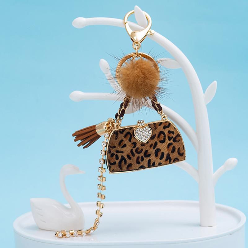 Металлический Брелок для Сумки Люкс Форма Сумки из Кожи Женский Высококачественный Шарм Декорация Поддерживает Печать Леопардовая Кожаная Сумка