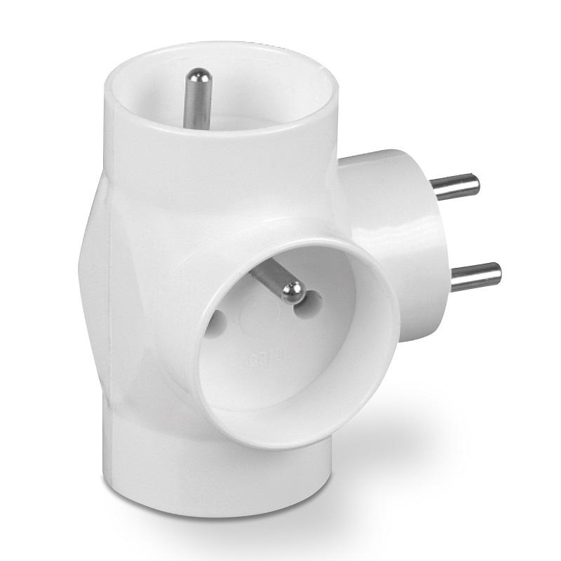3-way round socket splitter with grounding, white - ON-R-31