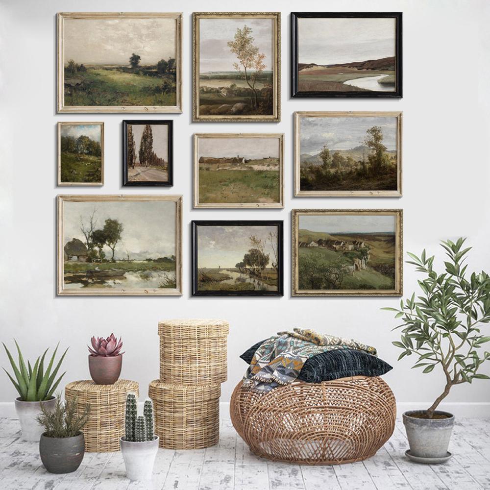 Винтажная галерея, настенный плакат с принтом, декор для комнаты, скандинавский французский деревенский пейзаж, холст, картины для гостиной, украшение для дома