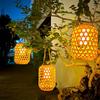 1PC Solar Imitation Bamboo Lantern Outdoor Waterproof Plastic Rattan Lantern Courtyard Decoration Garden Light