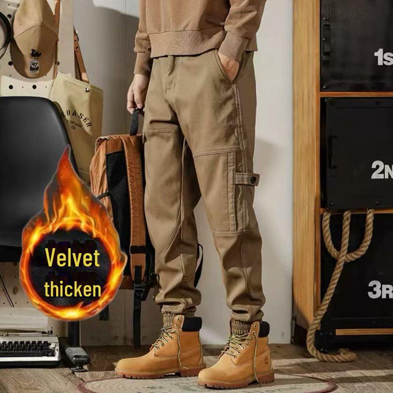 Мужские модные зимние бархатные брюки большого размера со свободными манжетами