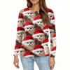 Women's Fashion Hem Slit Casual Christmas Printed Round Neck Long Sleeve Top