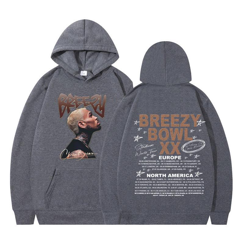 Худи для мужчин и женщин Rapper Chris Brown Breezy Bowl XX Tour 2025, Хип-хоп, Готика, Панк, Пуловер, Зимняя мода, Свитшот, Уличный стиль