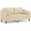 2 Seater Sofa with Decorative Cushions Cream 140 cm Fabric