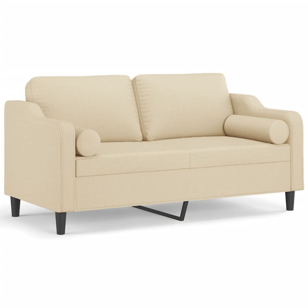 2 Seater Sofa with Decorative Cushions Cream 140 cm Fabric