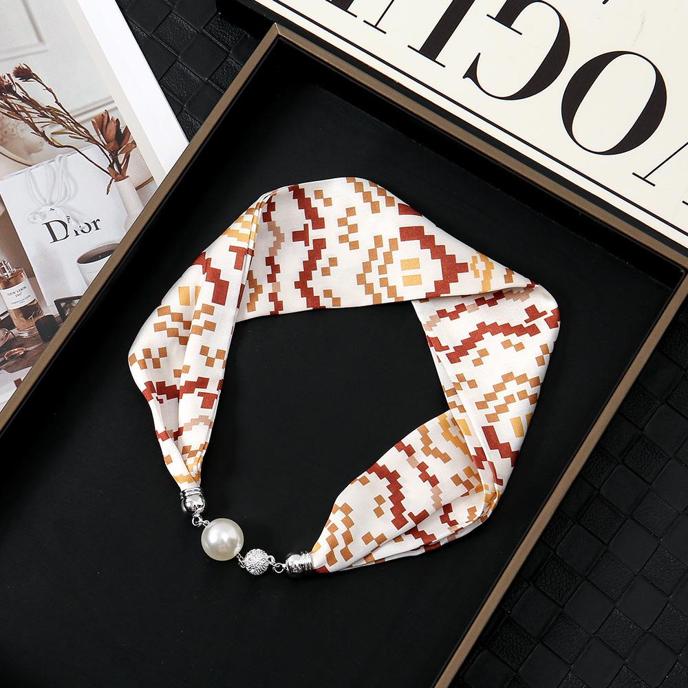 Chinese Retro Multi-functional Magnetic Women's Silk Scarf Small Strip Diamond Magnetic Buckle Small Scarf
