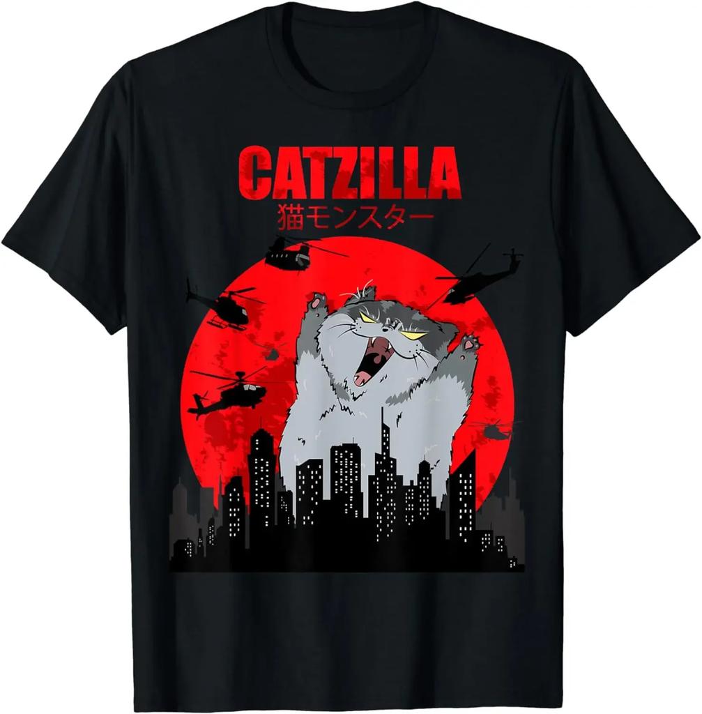 2026 Забавный Милый Арт Японский Кот Графика для Любителя Кошек Catzilla Графика для Футболки Футболки Женская Мужская Одежда Мода