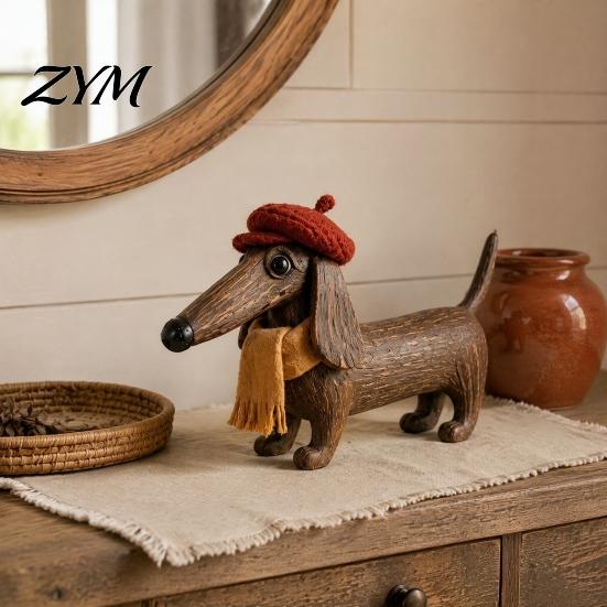 Rustic Farmhouse Table Decor Wooden Cat Ornament with Spring Shaking Head for Tabletop Decor, Handcrafted Retro Folk Art Animal Statue Desk