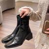 Осенние и зимние короткие сапоги женские сапоги женские мягкие на тонком толстом каблуке квадратный носок молния сзади узкие короткие сапоги