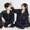 Бархатная пижама «Код да Винчи»: Золотой бриллиант, длинный рукав и брюки, дизайн с буквой G, свободный крой для пар, мужской комплект – осень/зима.