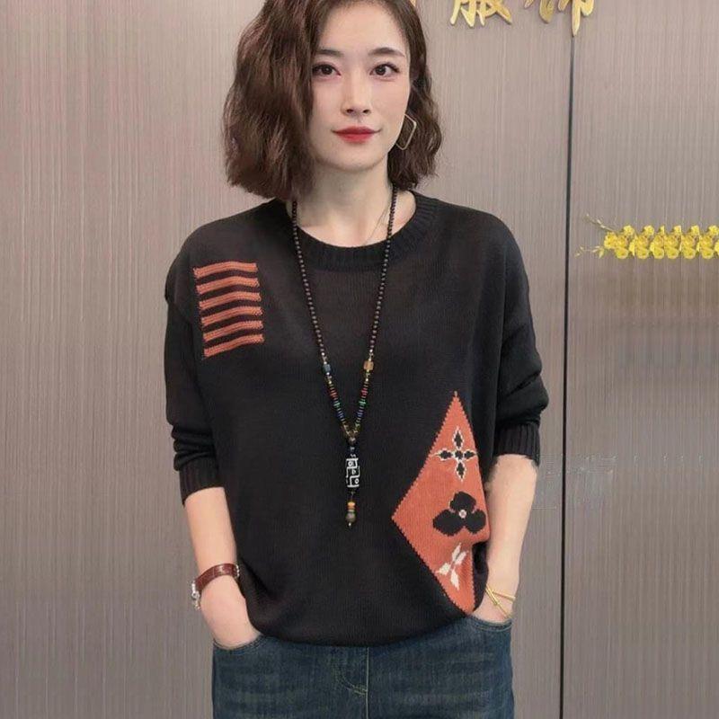 Autumn Winter Fashion Round Neck Long Sleeve Printing Pullovers Women's Clothing Sweaters Loose Casual Korean Simplicity Top