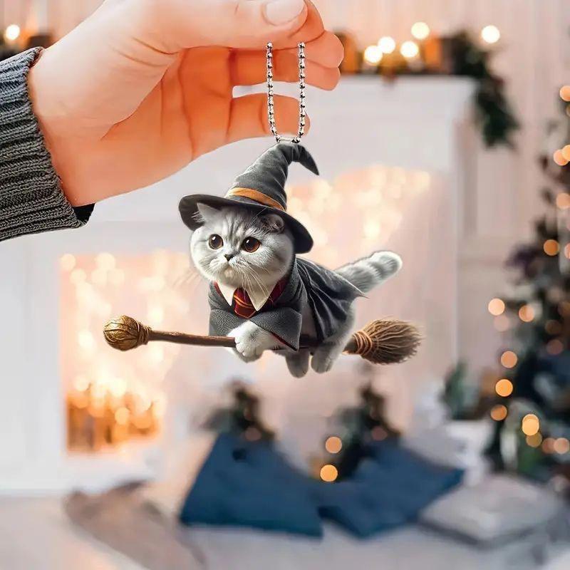 Exquisite Magic Cat Acrylic Flat Car Pendant with High Beauty Ins Cat Key Chain
