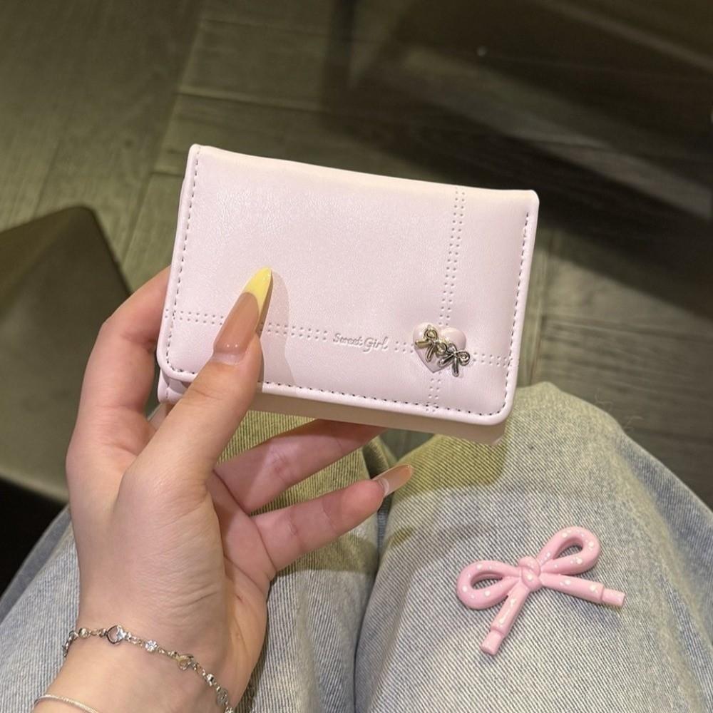 Foldable Tri-fold Short Wallet Large Capacity Card Holder Sweet Love Bow Wallet Gift