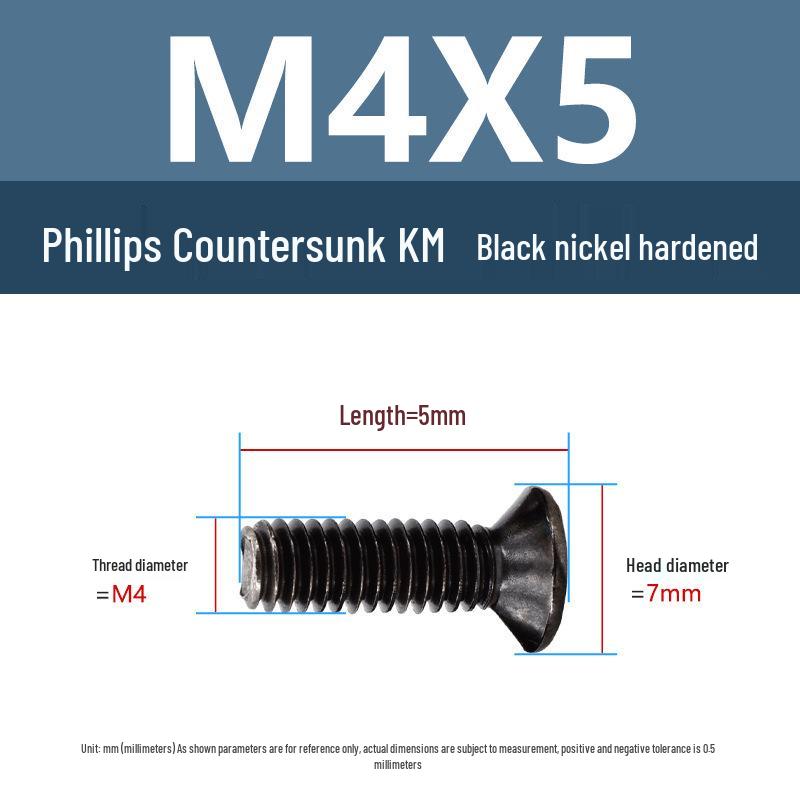 Yigu Carbon Steel Black Nickel Hardened KM Phillips Flat Head Screws M2-M4 for Electronics