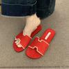 Gentle Red Open-toed Slippers for Women's Summer Wear 2025 New Versatile Flat-bottomed Holiday H Cool Slippers