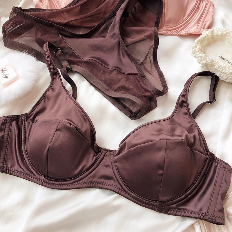 Женское нижнее белье Ice Silk Comfort, сексуальный бюстгальтер Push Up с маленькой грудью, съемная подкладка, тонкие чашки, бюстгальтер, нижнее белье, комплект трусиков