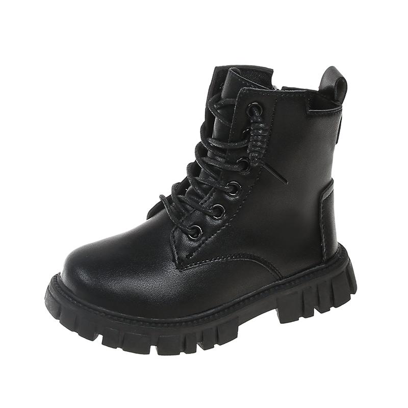 Детские осенние ботинки, однотонные школьные ботинки из искусственной кожи для девочек, модные черные, бежевые, универсальные, детские повседневные ботинки с круглым носком