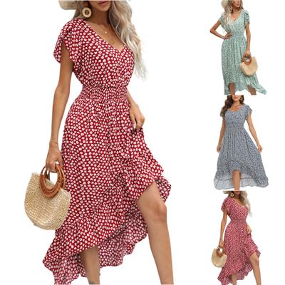 Женское повседневное модное платье с цветочным принтом и короткими рукавами, длинное платье с юбкой и длинной юбкой