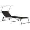 VidaXL Folding Chaise Lounge with Canopy Aluminum and Textilene Black