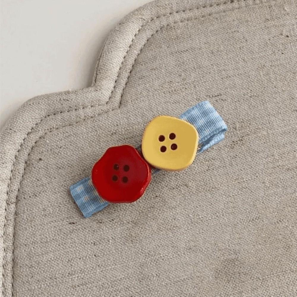 2 pcs/set Color Block Button Hair Clips Small and Cute Side Clip Vintage Bangs Clip For Girls