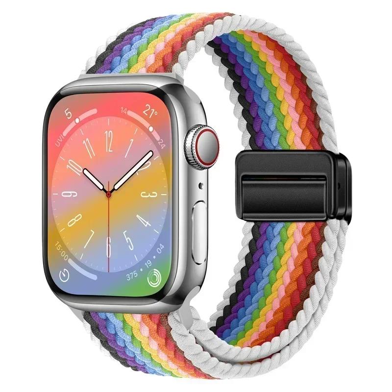 Плетеный нейлоновый ремешок-петля для Apple Watch Ultra2 49мм 9 8 7 45 41мм Металлический магнитный браслет-ремешок для 6 5 4 3 SE 44 40мм