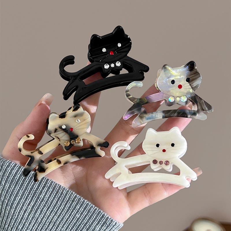 New Cute Acetate Cat Hair Claws Vintage Rhinestone Shark Clip Hairpins Hair Clip Clamps Fashion Headwear Girls Hair Accessories