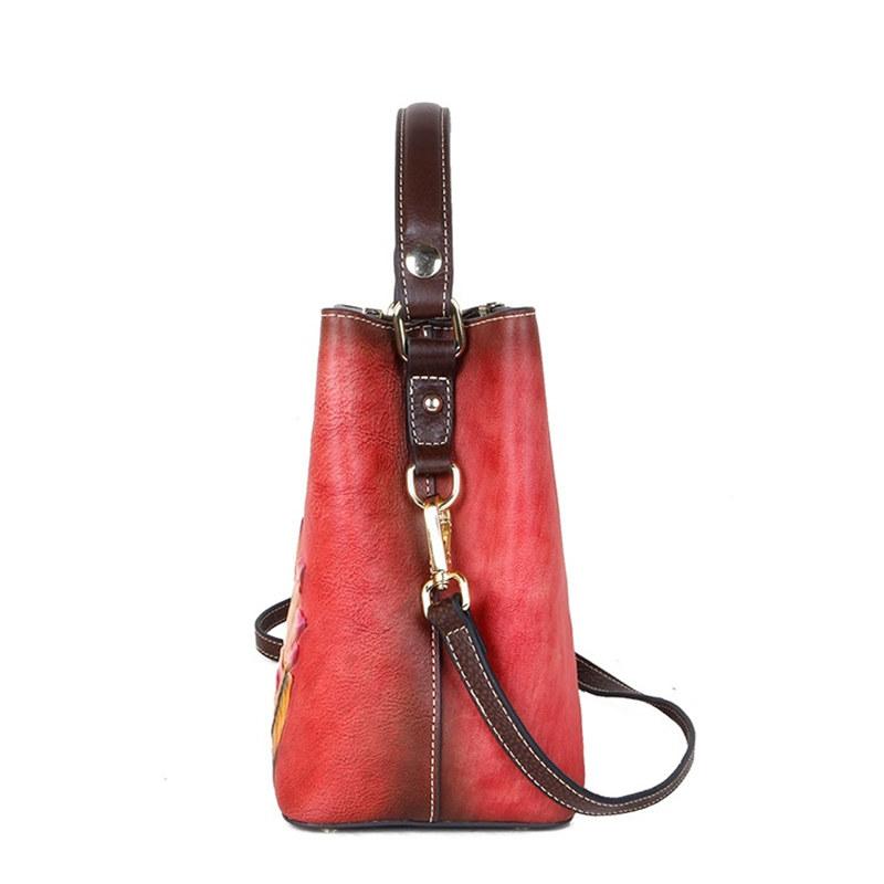 Vintage Flower Embossing Mini Shoulder Bags for Women Fashion Crossbody Bag Genuine Leather Bucket Bag Phone Bags Purse GZW