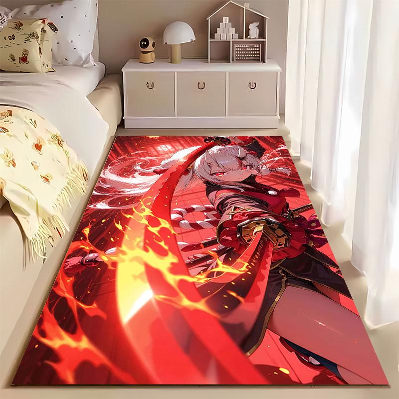 Fiery Warrior Anime Girl Design suitable as a non-slip mat for the living room or bedroom sofa