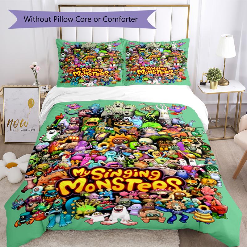 3pcs My Singing Monsters1 pattern bedding set duvet cover set includes duvet cover &pillowcases, perfect all season bedroom decoration & gift