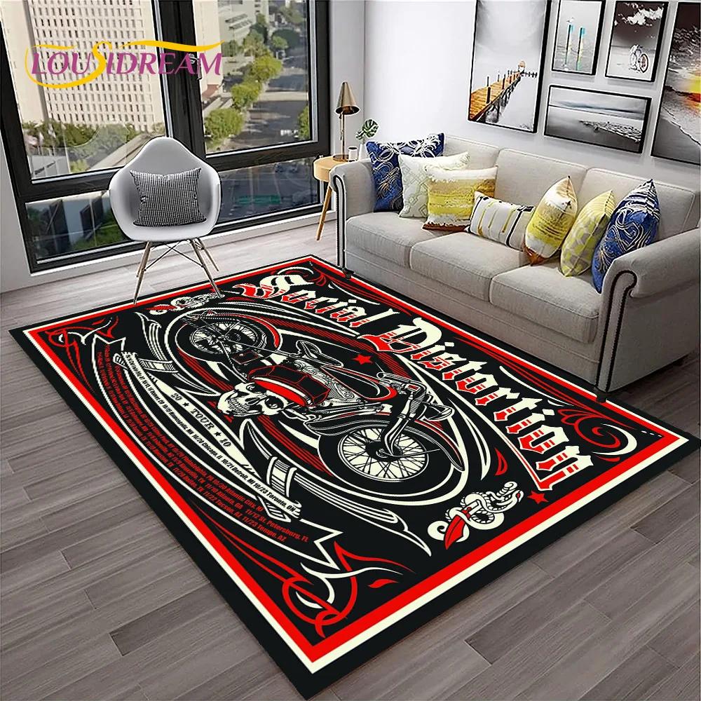 Vintage Motorcycle Retro Carpet Rug for Home Living Room Bedroom Playroom Sofa Doormat Decor,Kid Area Rug Non-slip Floor Mat