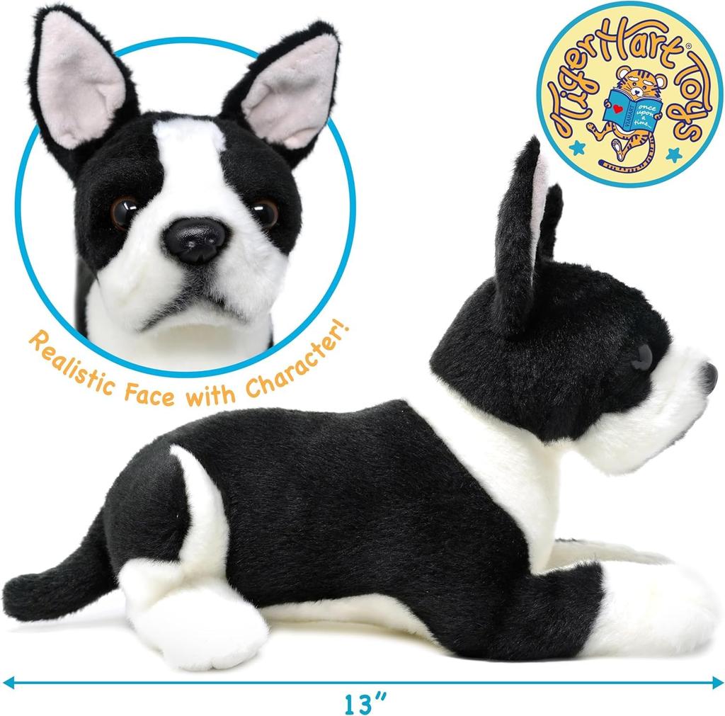 [VIAHART] Boston Terrier "Baxter" Plush Toy – Black & White, Size M (Approx. 30 Cm), Soft Dog Plush, Machine Washable
