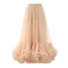 Mesh Yarn Midi Skirt High Elastic Waist Ruffles Trim A-line Skirt