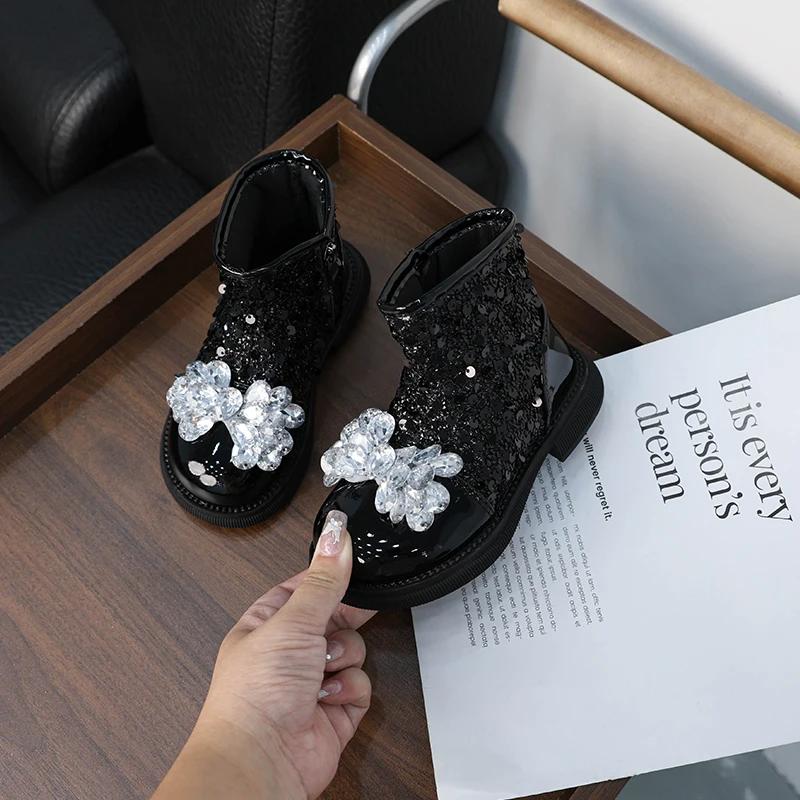 Luxury Girl's Ankle Boot Sequins Elegant Children's Causal Boots Fashion Spring Autumn Kids Short Princess Boots New Versatile