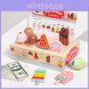 Wooden Simulation Ice Cream Vending Cabinet Model Children Toy Set For Kids Imaginative Pretend Play