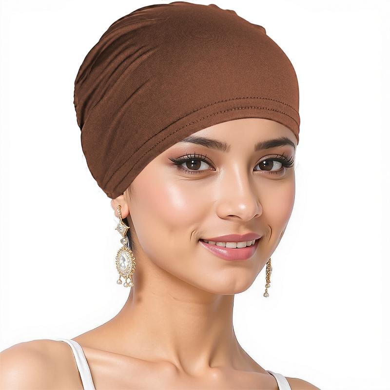 Womens Solid Color Hijab Cap Undercap Inner Cap Muslim Headwear Pull On Beanie All Seasons Comfortable Stretch