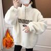 Embroidered Lamb Wool Sweatshirt for Women In Autumn and Winter Casual Half-high Neck Zipper Versatile Thickened Warm Top