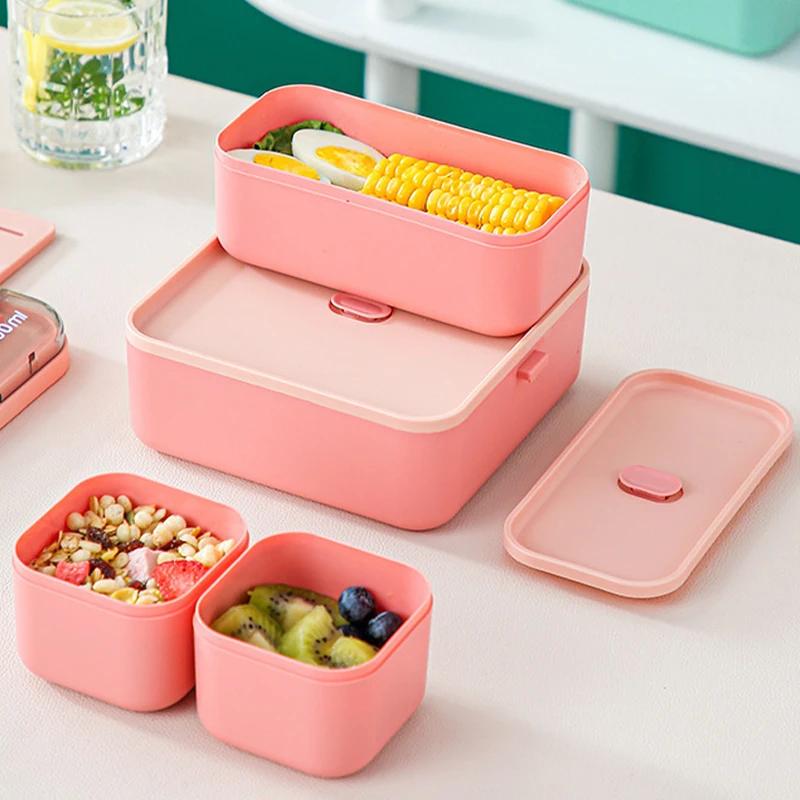 2-слойный контейнер для ланча с вилкой и ложкой для микроволновой печи Bento Boxe, портативный контейнер для хранения еды, столовые приборы для детей и работников