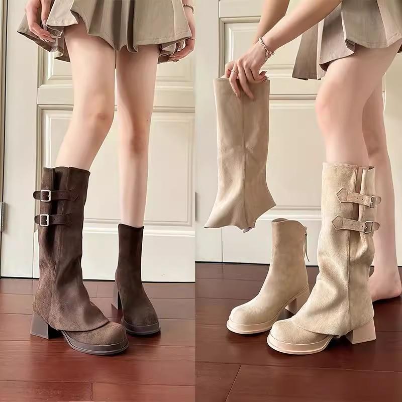 Two Wear Removable Pant Pants Boots Women's Winter Fleece Coarse Heel Western Cowboy Boots Small Tall High Heel Boots